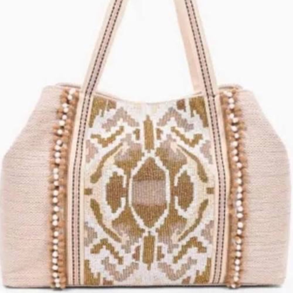 America & Beyond Hand Beaded Wild Nights Ikat Tote Bag & Coin Purse, Like New!